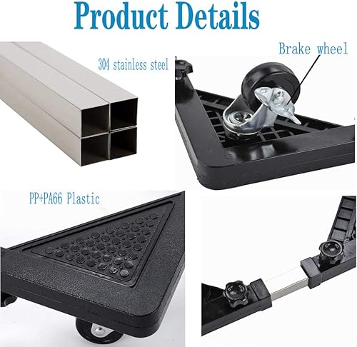 Miniatura 4 de Base de lavadora ajustable de tamaño de base movible para secadora refrigerador muebles telescópicos rodillo con ruedas de bloqueo giratorias 4