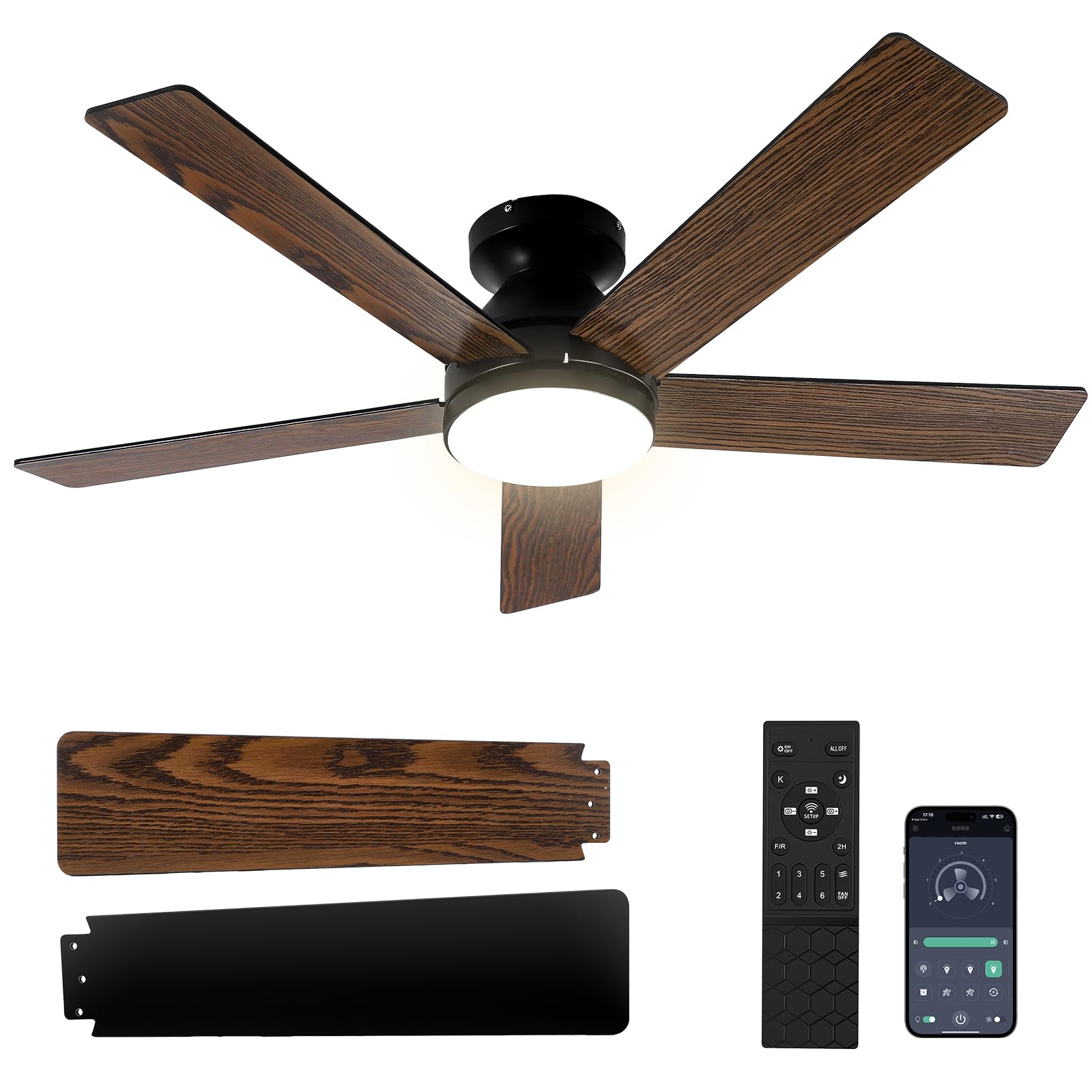 Couleeur Ceiling Fan with Lights and Remote, 42 Inch White Ceiling Quiet DC Motor Ceiling Fan, Dimmable LED Outdoor Fan with APP Control, 6 Speed Timer Reversible Modern Ceiling Fan for Patio Bedroom