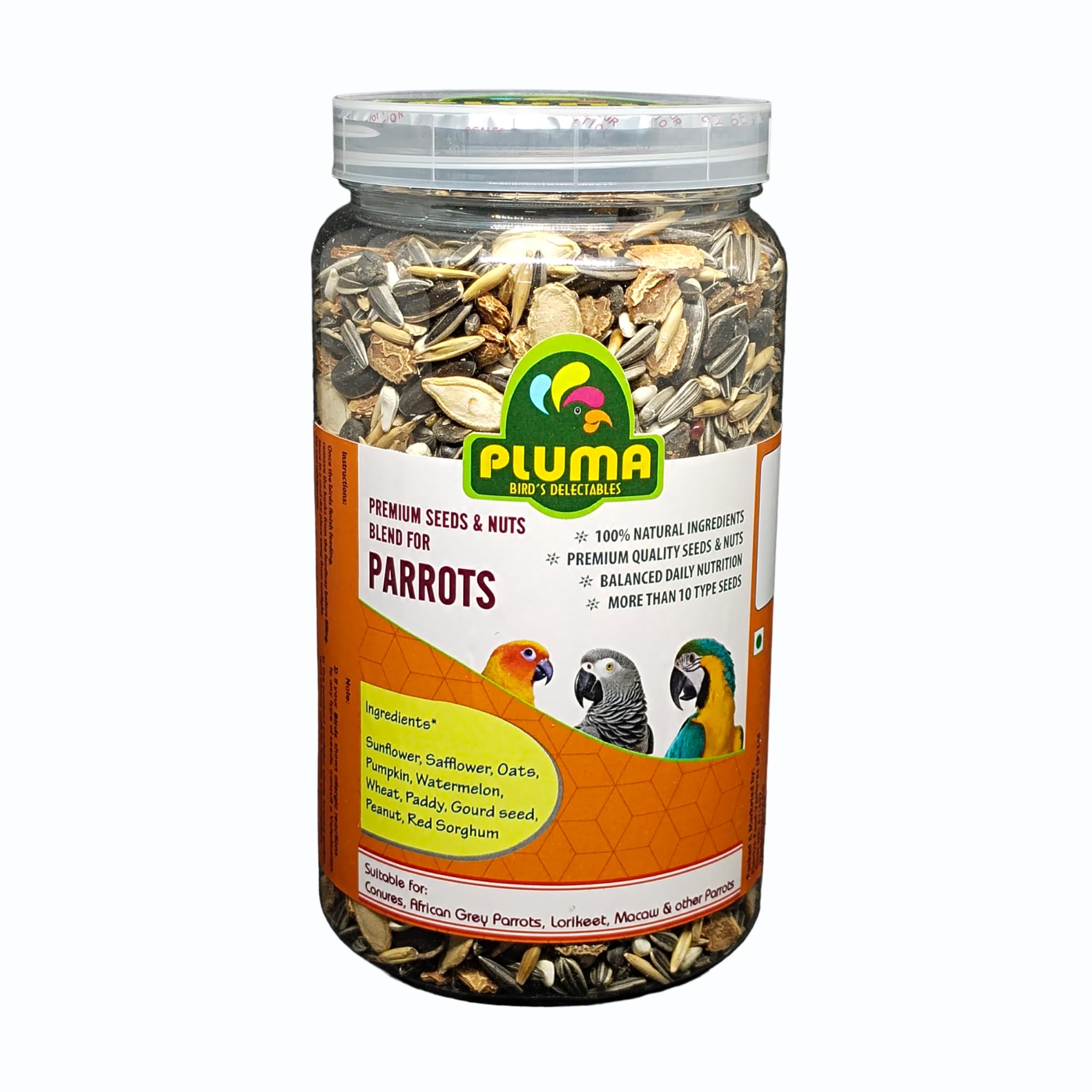 Pluma Bird Food for Parrots, Parakeets, Macaw, Conure, African Grey, Lorikeet - 500g | Premium Seed and Millet Mix | Daily Feed for Adult & Self Feeding Birds. (B0CZ34TNN3) Amazon Price History, Amazon Price Tracker