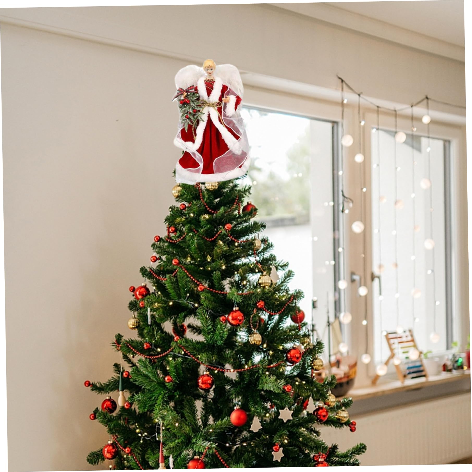 Figuras de ángel de Navidad Rojas de pie de 12, 6 Pulgadas para decoración navideña del hogar, Adornos de Adorno de Invierno
