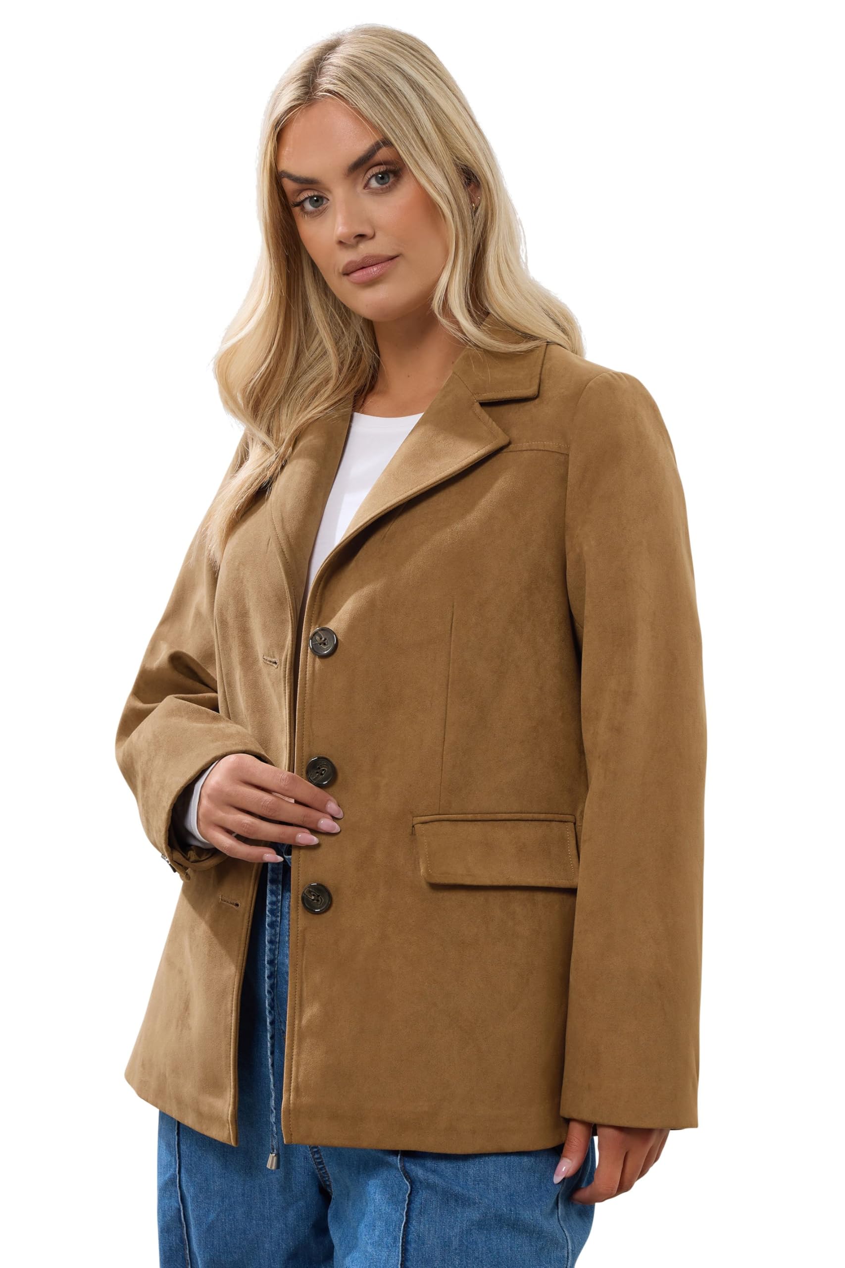 Yours Women's Brown Curve Faux Suede Blazer - Plus Size Curve