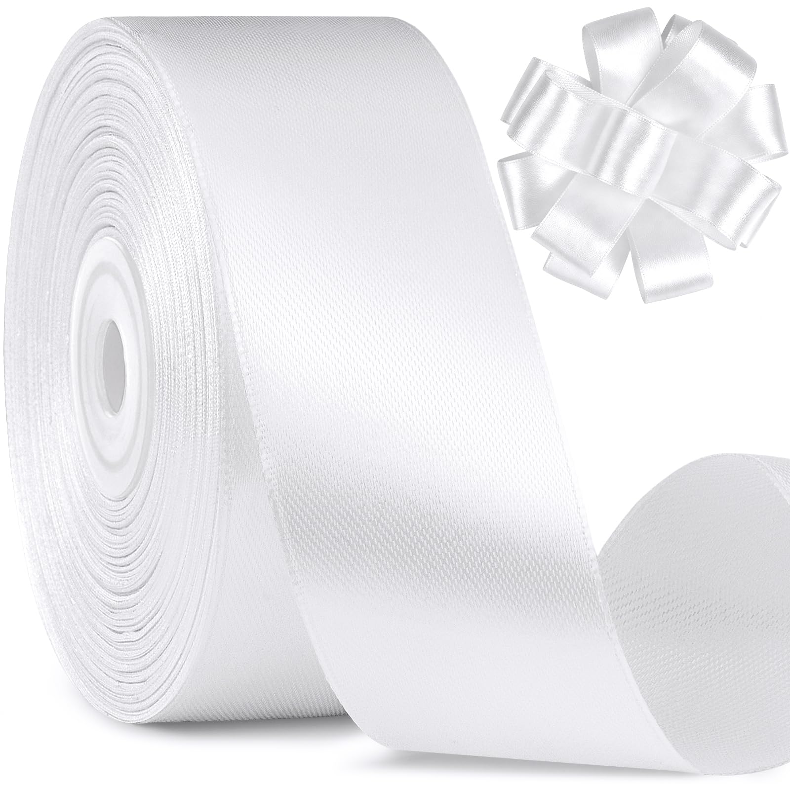 Meolvic 1-1/2 Inches White Satin Ribbon - gift wrapping supplies | Mubboo