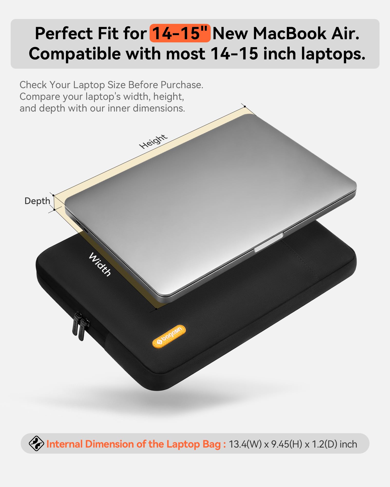 Custodia per Laptop 14 Pollici, Sleeve Compatibile con HP, Lenovo, Dell, ASUS, Acer, HP Stream, Dell Latitude, Lenovo IdeaPad – Borsa Verticale in Poliestere con Tasca – Nero