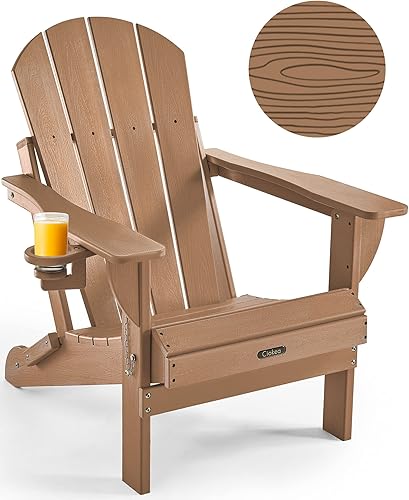 Ciokea Silla plegable Adirondack con textura de madera, silla Adirondack para patio, resistente a la intemperie, silla de fuego de plástico con