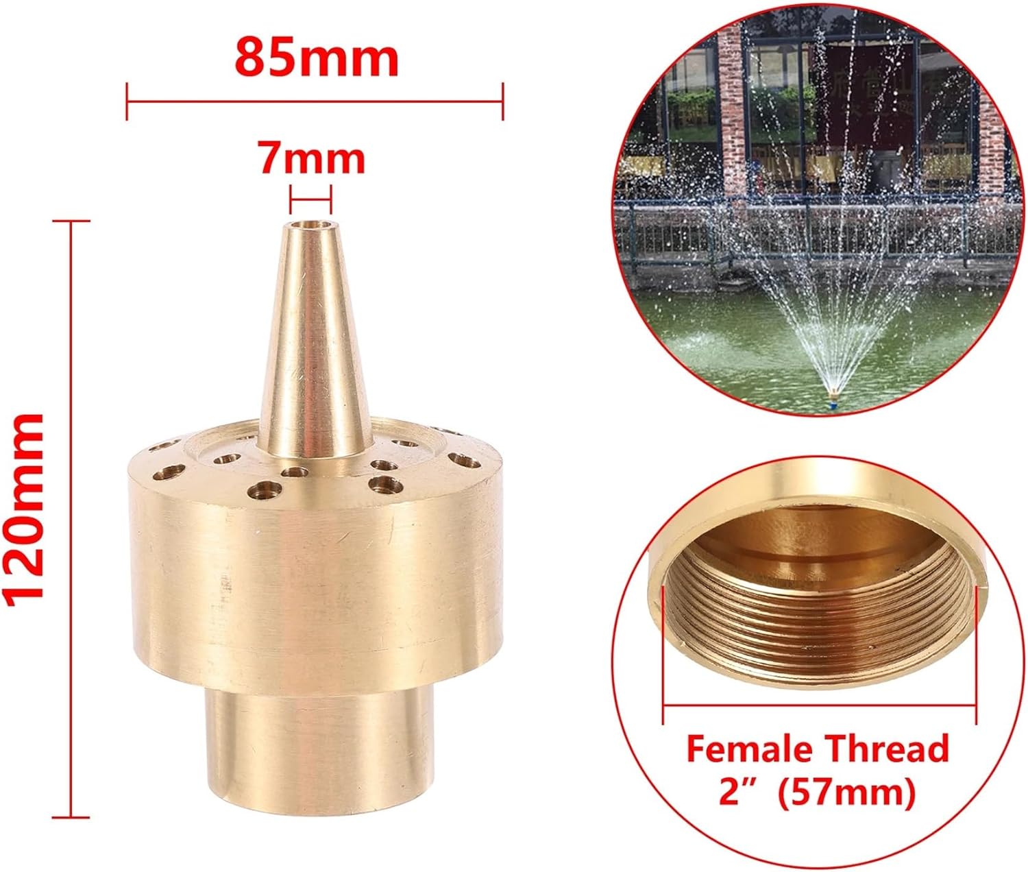 Fountain Nozzle 1/4" 1/2" 3/4" 1" 1.5" 2" Female Thread Brass Firework Water Column Fountain Garden Park Pond Landscape Music Fountain Nozzle(2 inch)