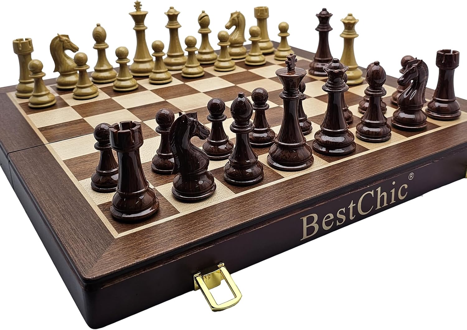 18 Inch Folding Chess Set with High Polymer Weighted Standard Chess Pieces for Family Vintage Board Games Chess Set for Adults and Kids Chess Enthusiasts - Image 4