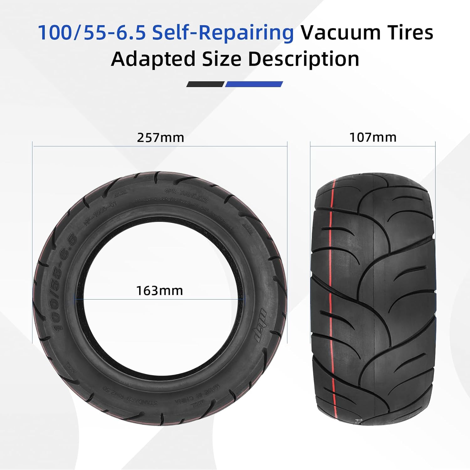ulip (2 Pack) 100/55-6.5 Vacuum Tire 11 Inch with Built-in Live Glue Repairable for Dualtron Ultra2 THUNDER II Kaabo Wolf Warrior Scooter