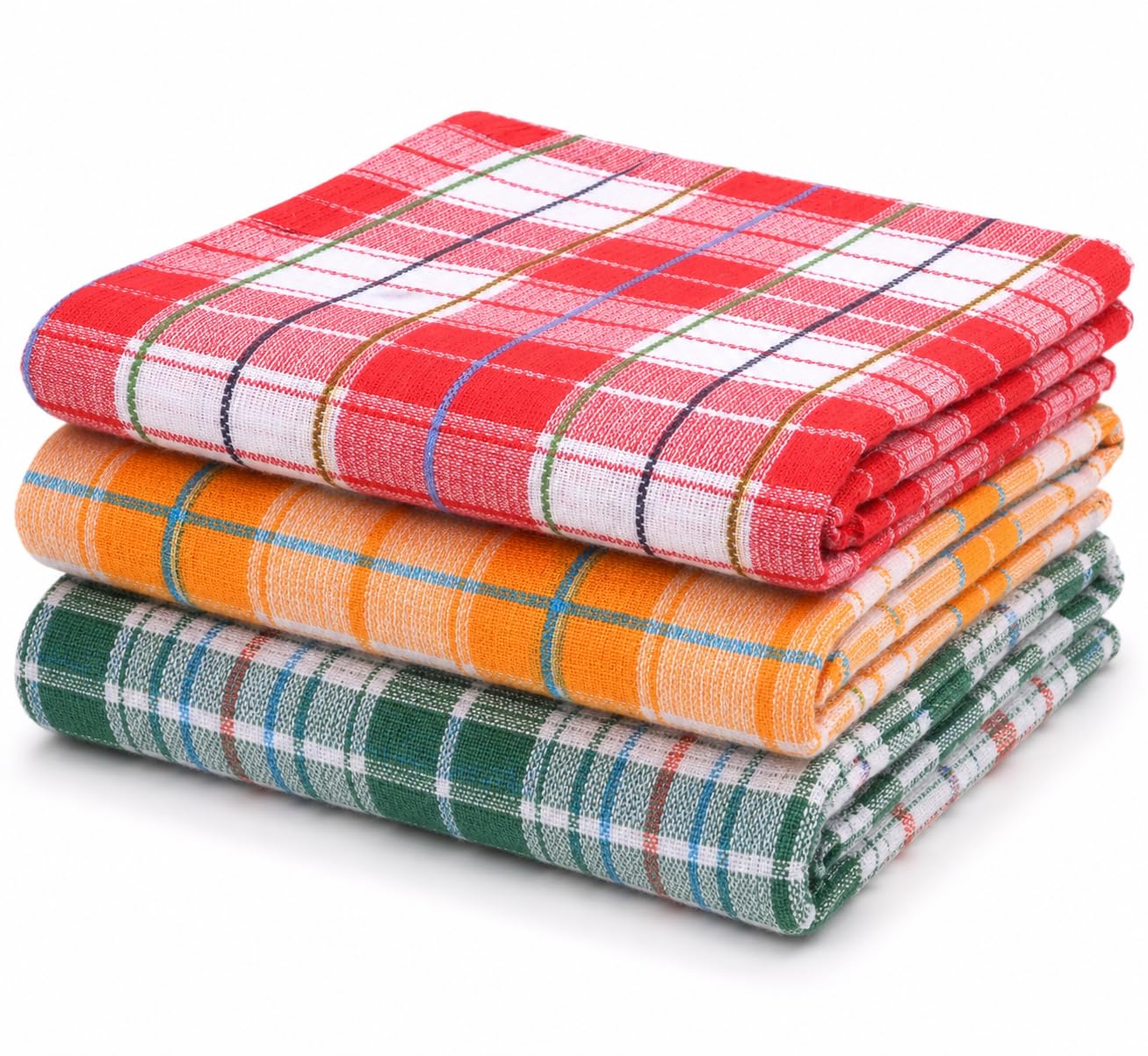 Rainbow Group Traditional Indian Checked Cotton Bath Towels, Lightweight Absorbent Quick-Dry Shower Towels for Men and Women, Gym, Swimming, Travel and Daily Use, Assorted Colours, Pack of 3