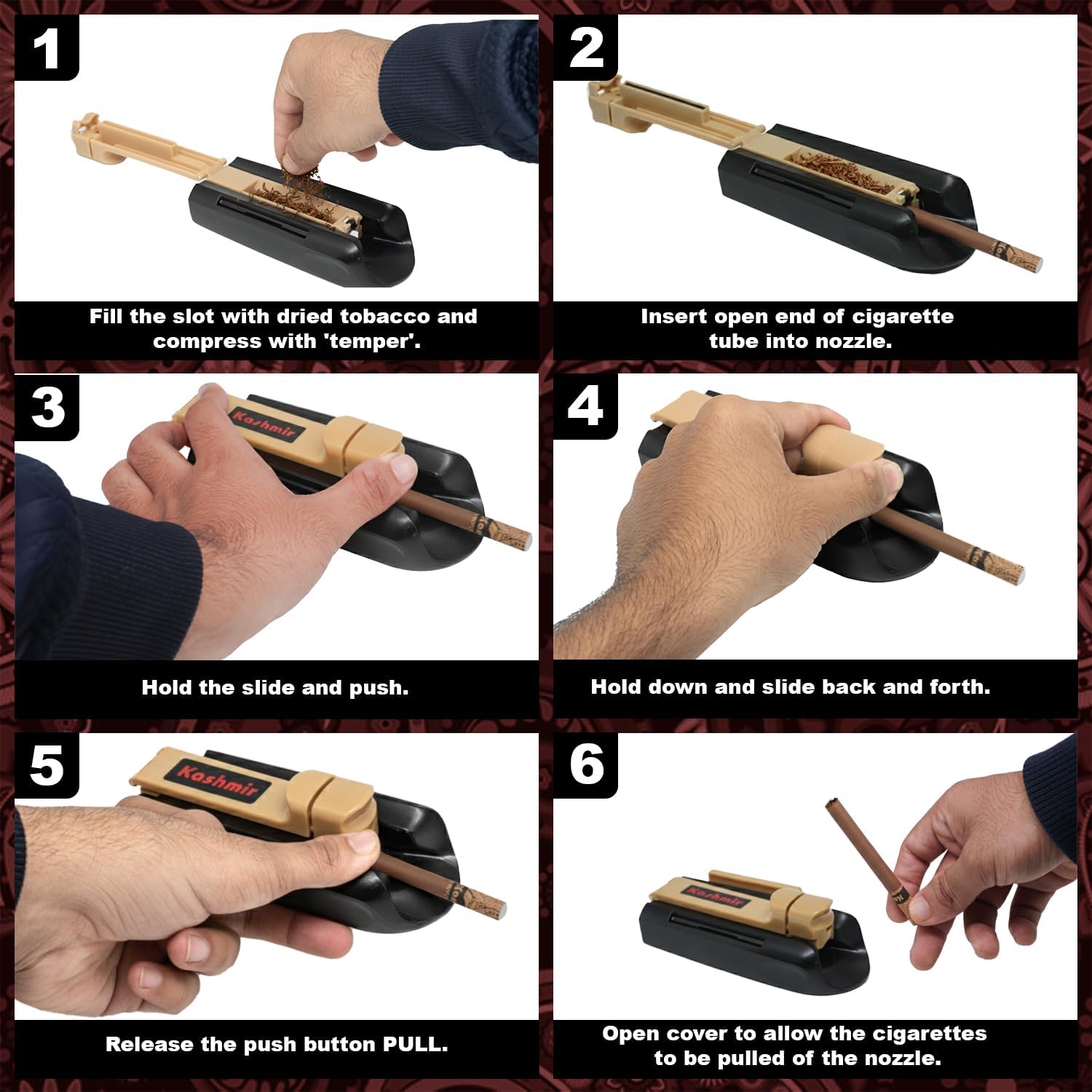Kashmir Cigarette Rolling Machine Deluxe Manual | 100mm Cigarette Injector Machine | Handheld Tobacco Roller & Tube Filler | Manual Cigarette Maker for King Size Tubes, Compact Rolling Tool