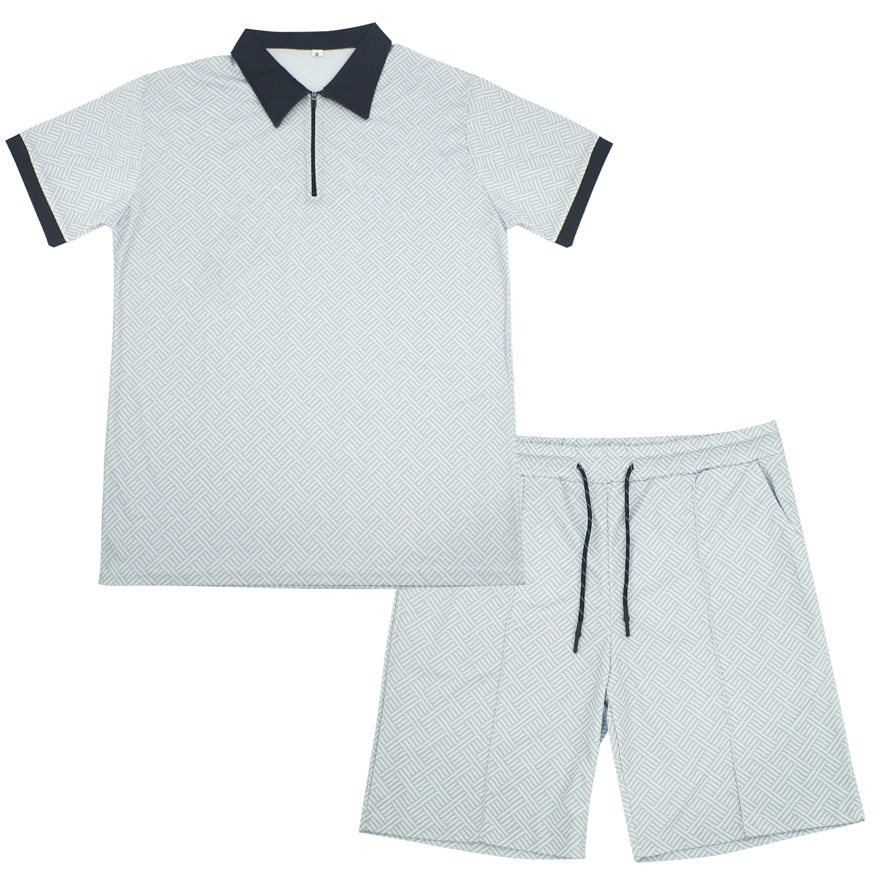 FEOYA Herren Trainingsanzug 2-Teiliges Poloshirt & Shorts Set Sommer Half-Zip Polo Hemd Set Kurzarm Freizeitanzug für den Alltag, Urlaub, Sport