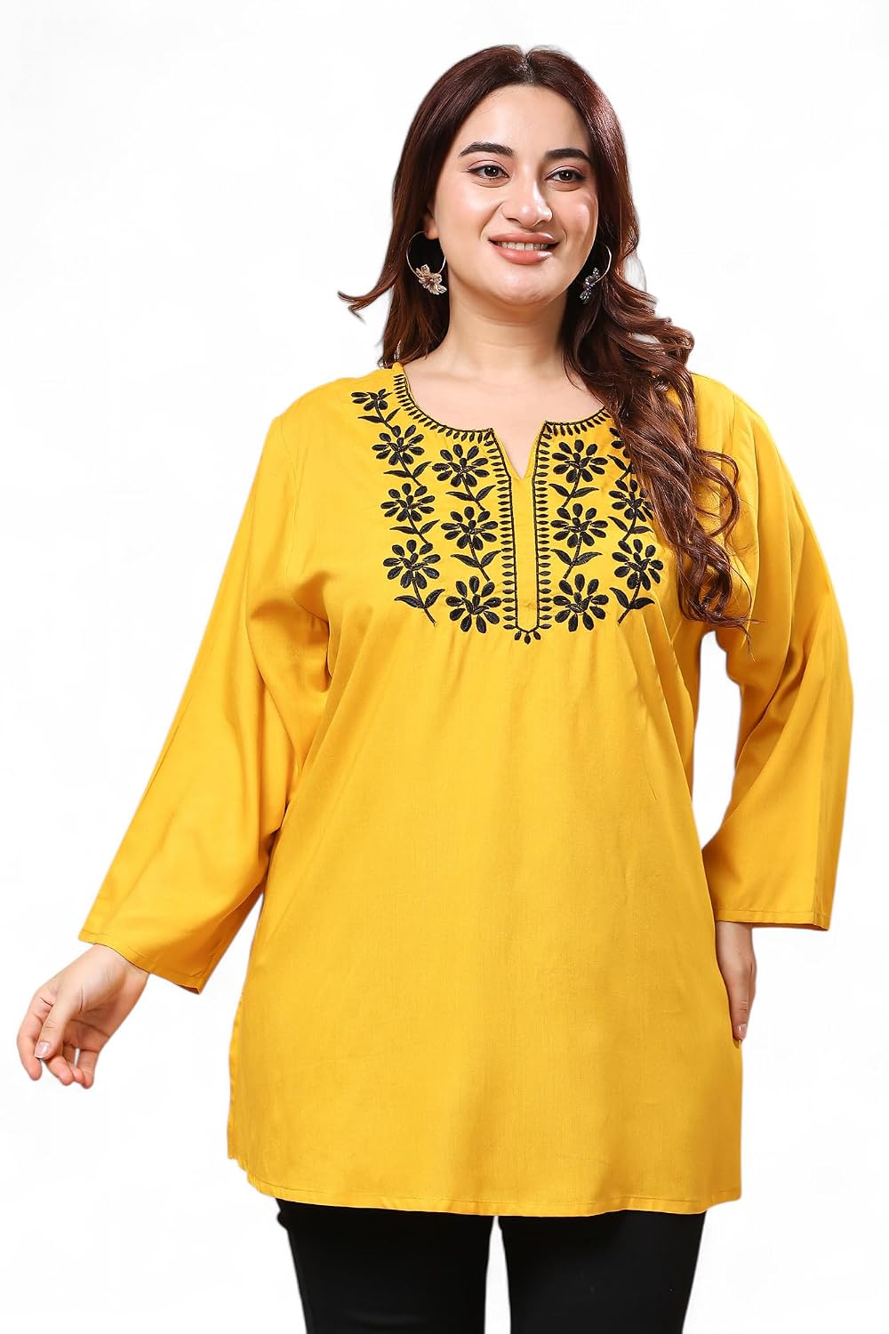 VAAMII Womens Rayon Black Color Embroidered Mustard Top - Review, Price and Buying Guide