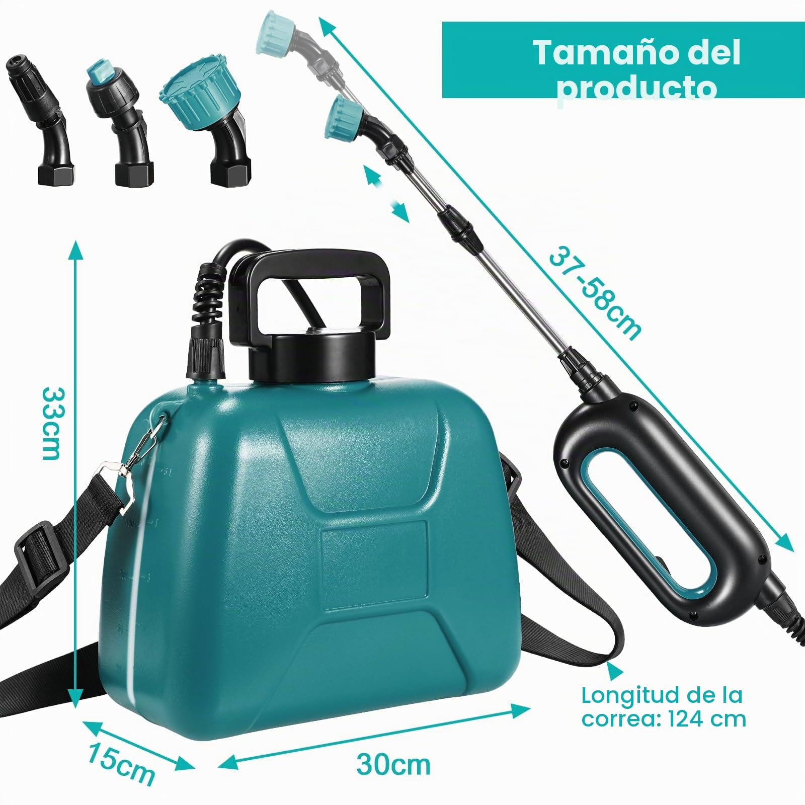 TLGREEN Pulverizador Eléctrico 8L, 7.4V/2000mAh Pulverizador de Jardín a Batería Recargable, con 3 Boquillas Regulable Varita Retráctil, Correa de Hombro Ajustable, para Plantas Jeringa de Malas