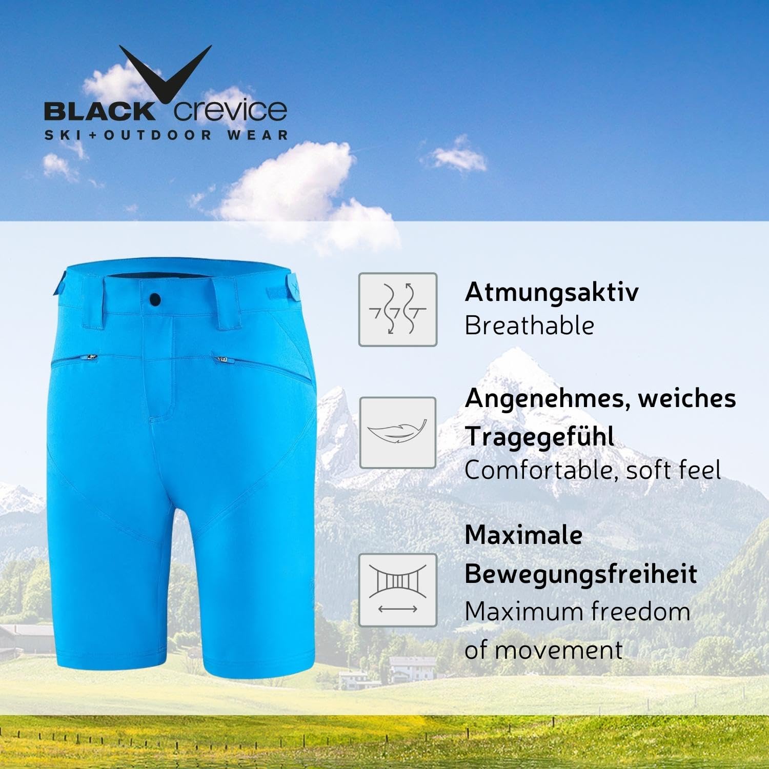Black Crevice Herren MTB-Hose I Radfahrhose-Herren I Herren Radlerhose I wasserabweisend & schnelltrocknend I strapazierfähige & atmungsaktive Mountainbikehose mit angenehmer Polsterung