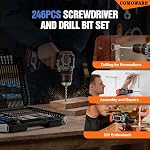 COMOWARE Ensemble de bit de forage, 246 Pcs pour perceuse sans fil, ensemble de bit de drill pour bois, métal, maçonnerie, ciment et tournevis Kit Combo