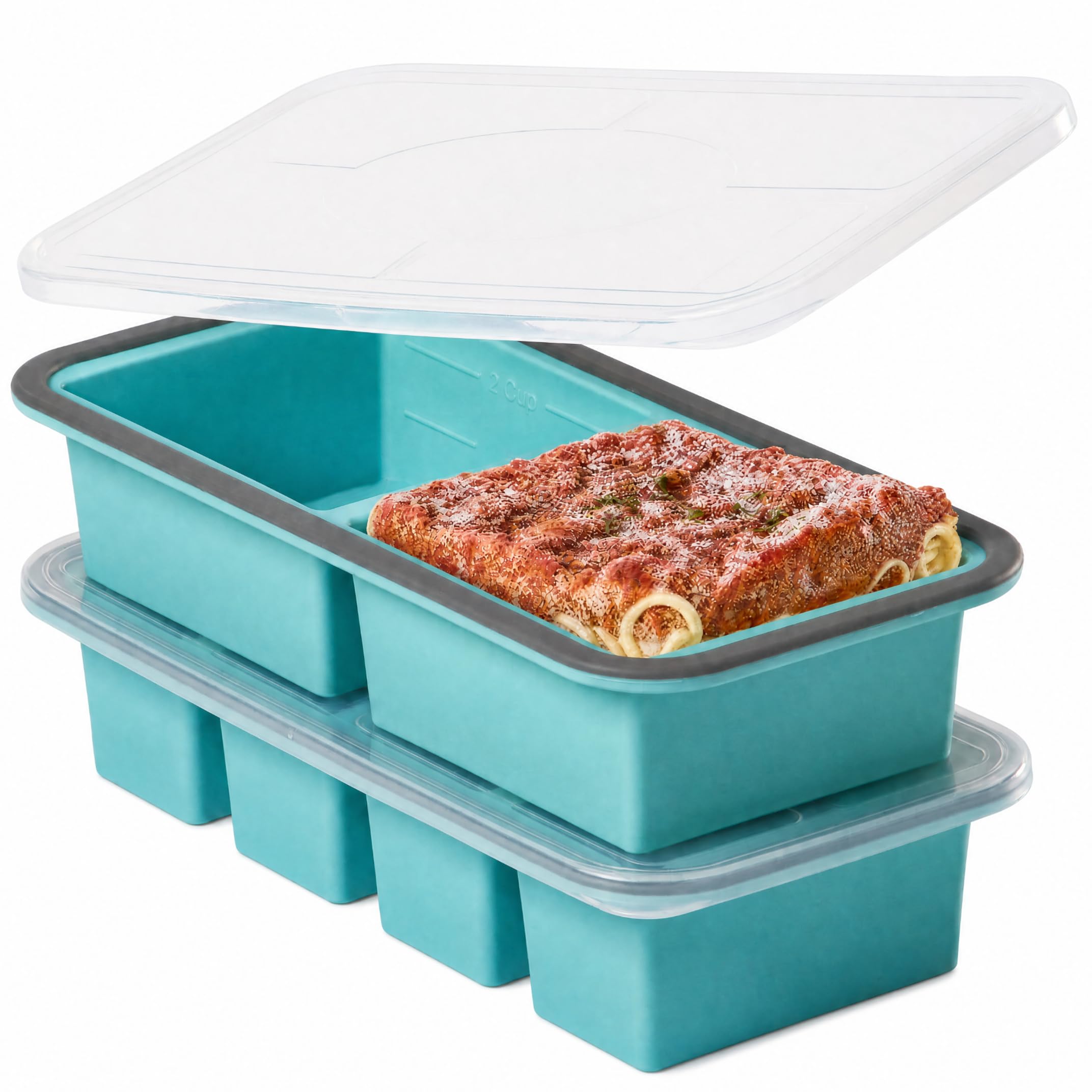 Silicone Freezer Trays with Lid, 1 Cup &amp; 2 Cup for Meal Prep, 2-Pack