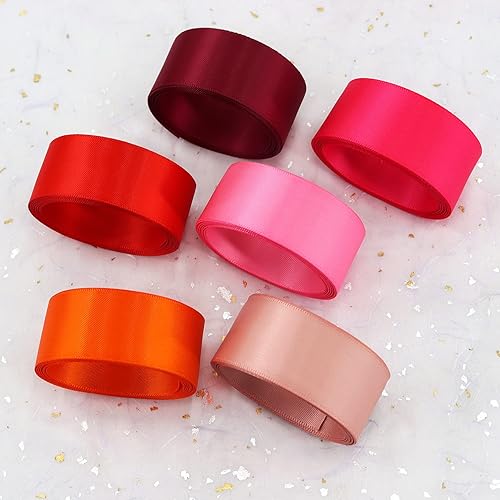 Miniatura 5 de Cinta de satén de doble cara de 1 pulgada, 20 cintas de color sólido, 1 pulgada x 2 yardas cada una total de 40 yardas por paquete, para envolver