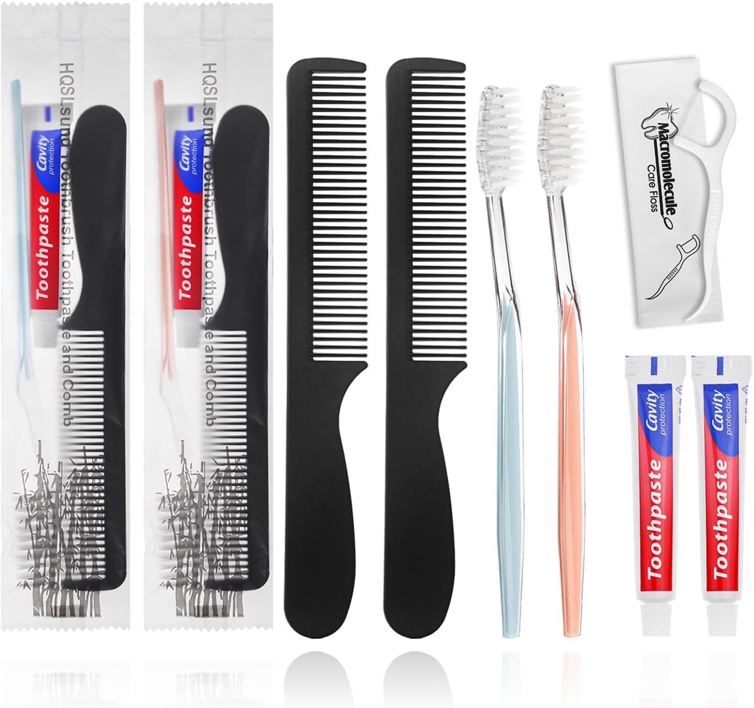 200 Pack Disposable Toothbrushes Toothpaste and Comb Bundle with 300 Pack Dental Floss Picks
