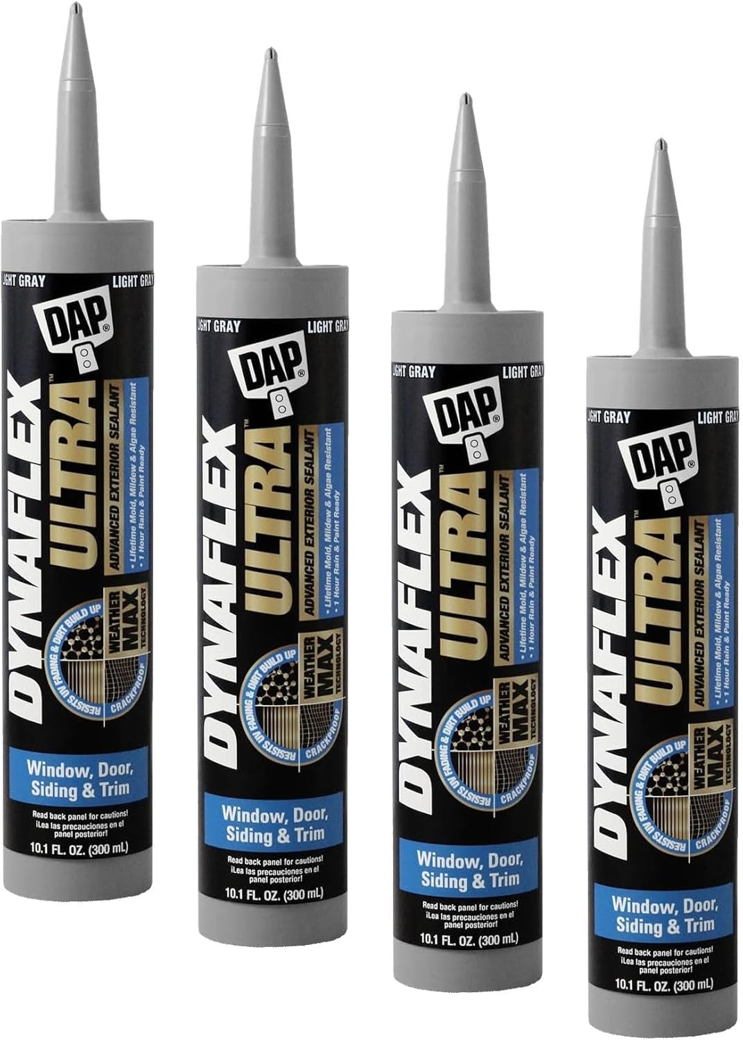 DAP Dynaflex Ultra Advanced Exterior Sealant,Light Gray,10.1 Oz (7079818219),(Pack of 4)