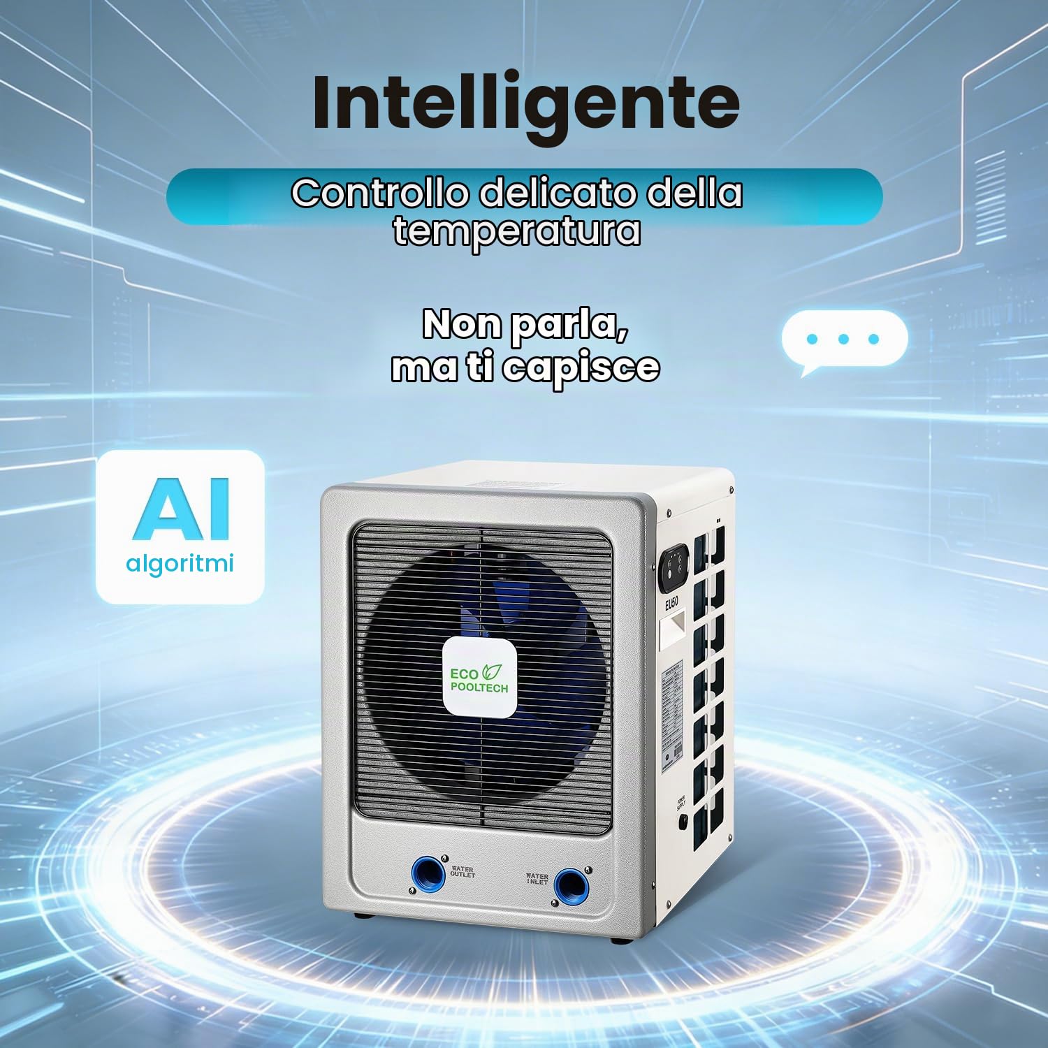 ECOPOOLTECH Pompa di calore inverter per piscina fino a 50 m³, potenza di riscaldamento max 6 kW, compressore Turbo-X, scambiatore di calore in titanio per piscine con acqua salata, Plug & Play, nota