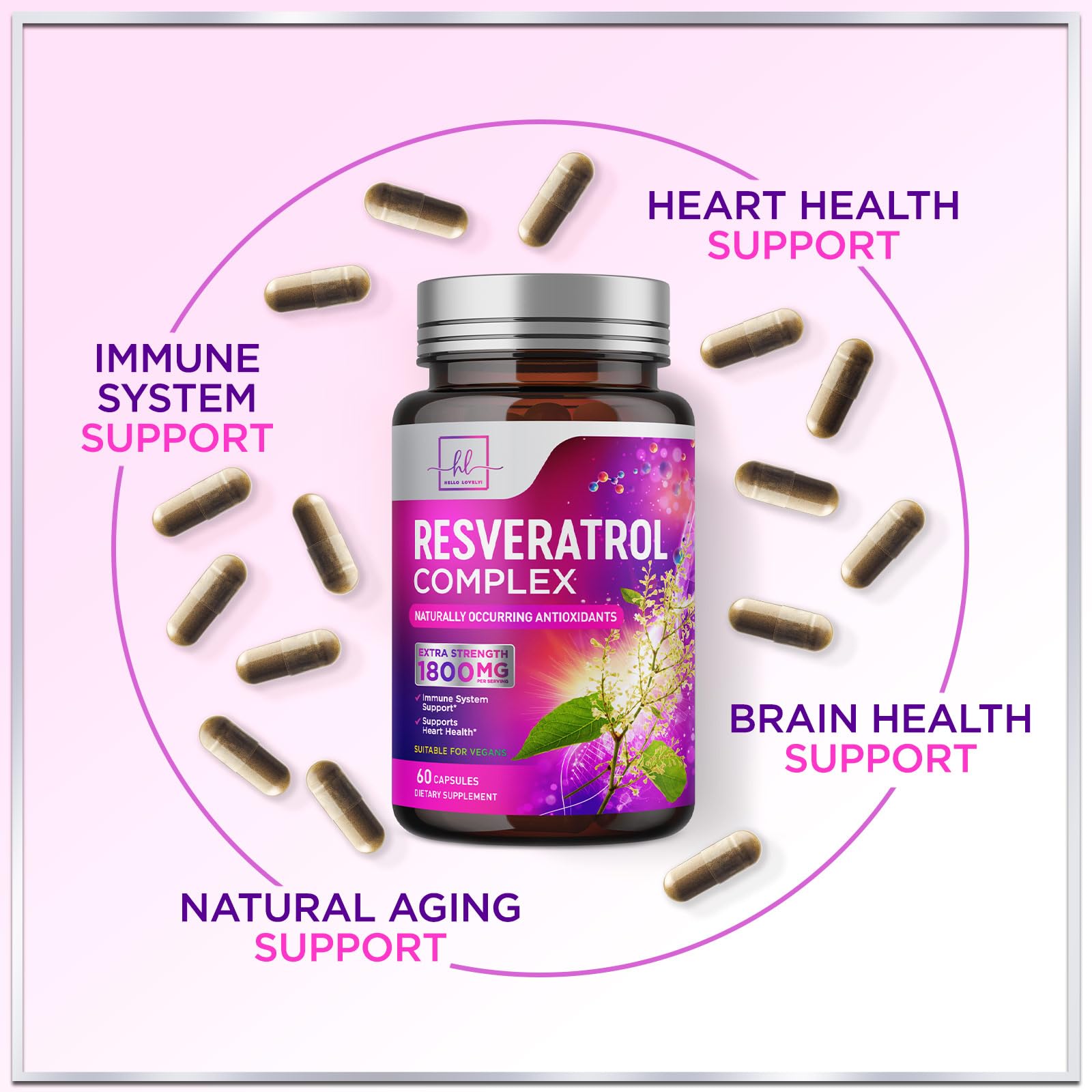 Resveratrol Blend 1800mg Supplement - Extra Strength Antioxidant Complex for Healthy Aging & Immune Support, Natural Heart Health & Energy Support, Bioavailable Trans-Resveratrol - 60 Capsules — Amazon image 5