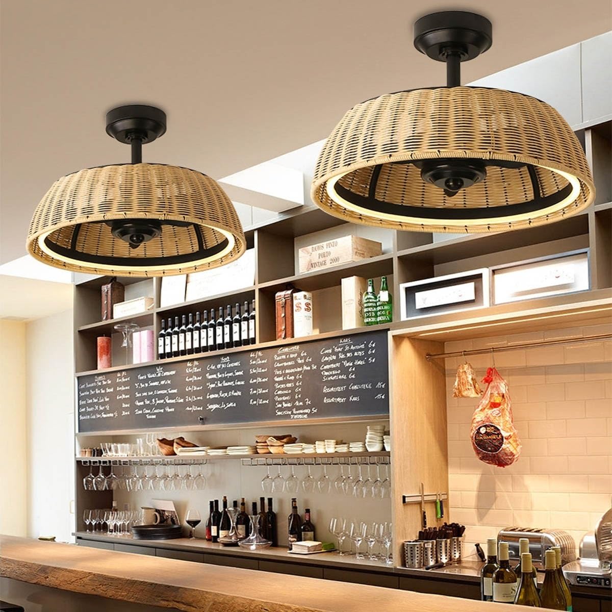 Ventilatore da soffitto a gabbia con luci, ventilatore da soffitto con telecomando dimmerabile a LED, ventilatori da soffitto a basso profilo, motore reversibile silenzioso, per camera da letto,