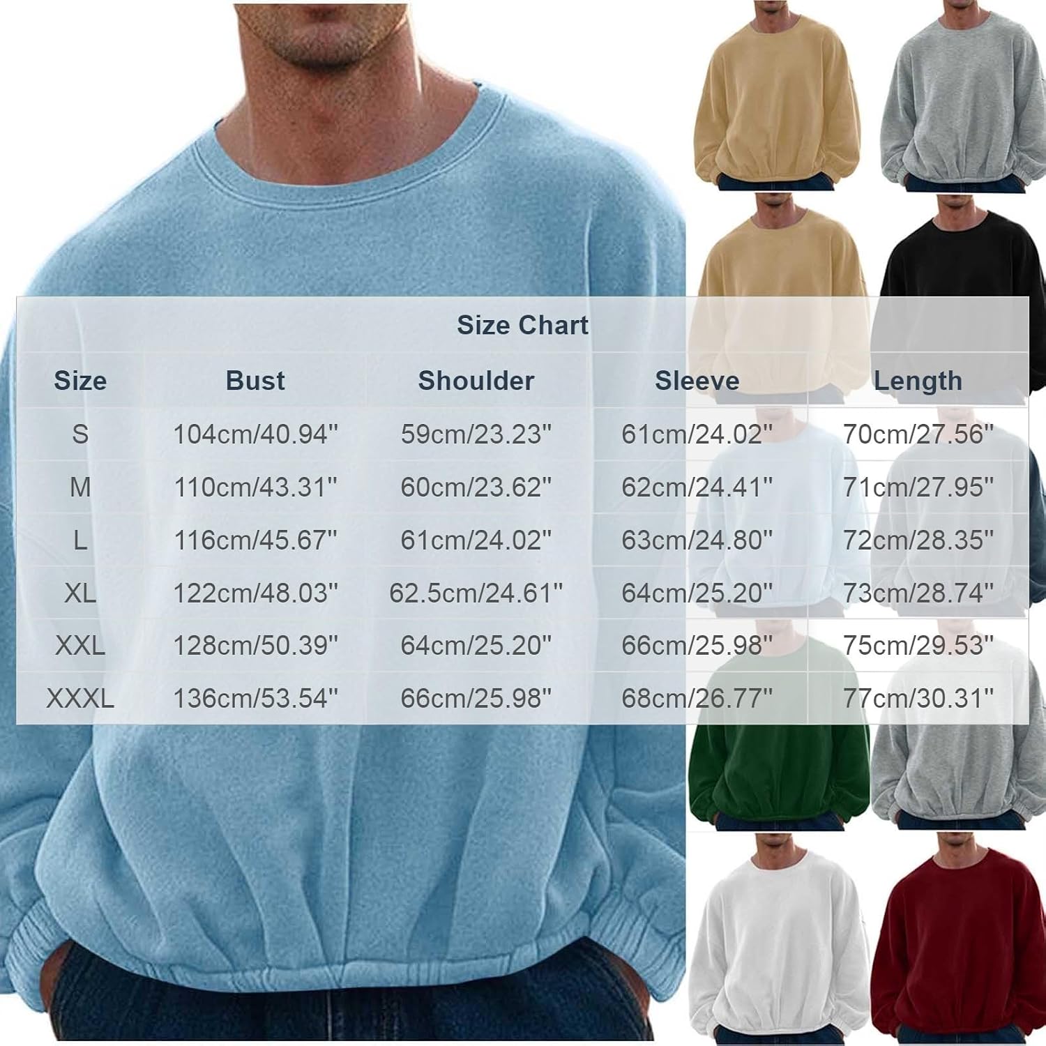 Men Crew Neck Sweatshirt Long Sleeve Casual Loose Fit Pullover Top