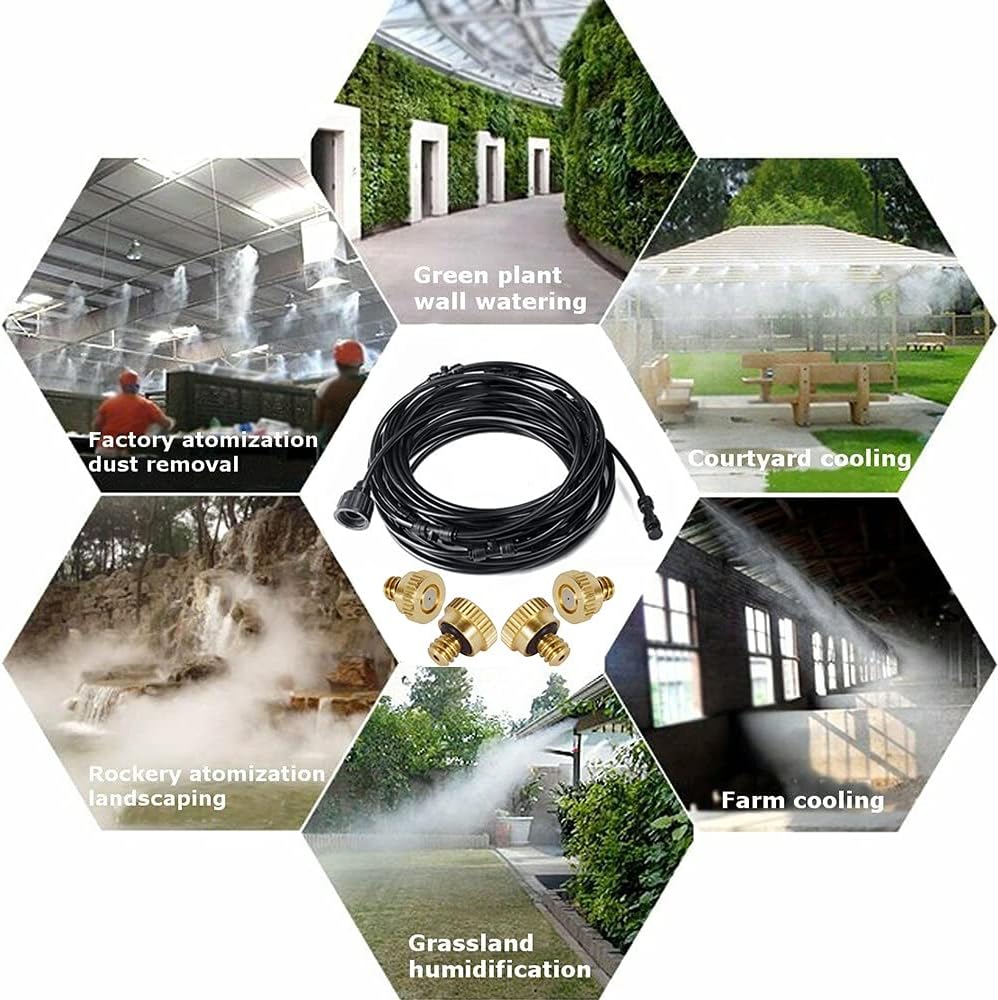 6/9/12/15/18m Misting Cooling System Patio Fan Cooler Misting Ring Producing Cool Mist Suit for Patio Garden Greenhouse Trampoline Water Park (Color : Black, Size : 12m)