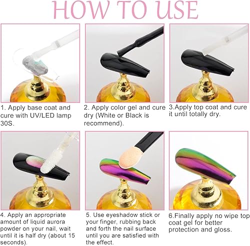 Miniatura 6 de Polvo de uñas cromado, efecto aurora, efecto espejo, sirena perla, purpurina, iridiscente, esmalte de uñas de gel para arte de uñas, manicura y