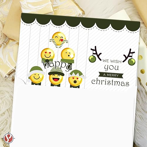 Miniatura 5 de Tarjetas de felicitación y sobres 2023, Feliz Navidad y Feliz Año Nuevo, Emoji de árbol verde, 4.25 x 5.5 pulgadas cuando está plegado (tamaño A2),