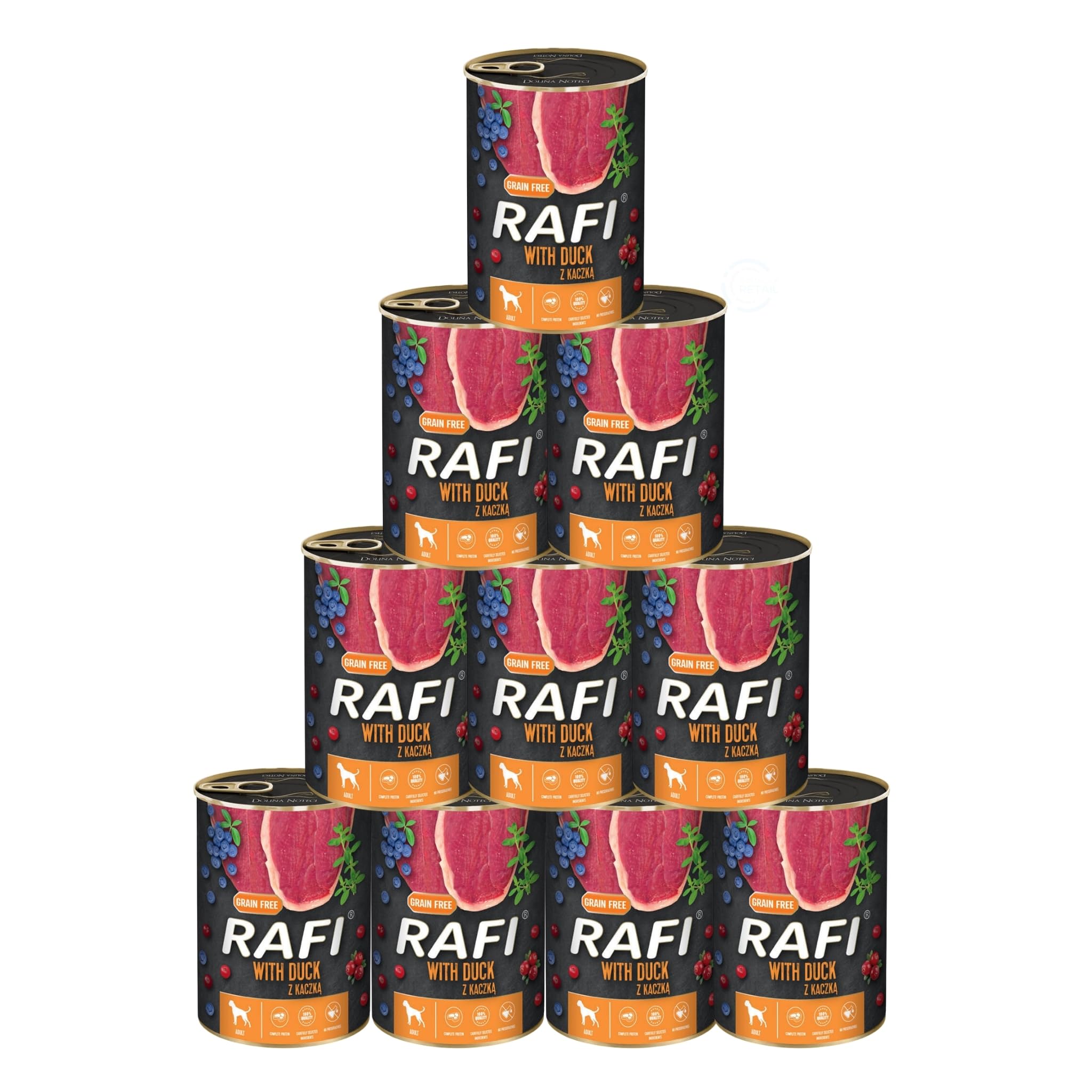 Rafi Complete Adult Wet Dog Food, Duck, 10 x 400g Cans
