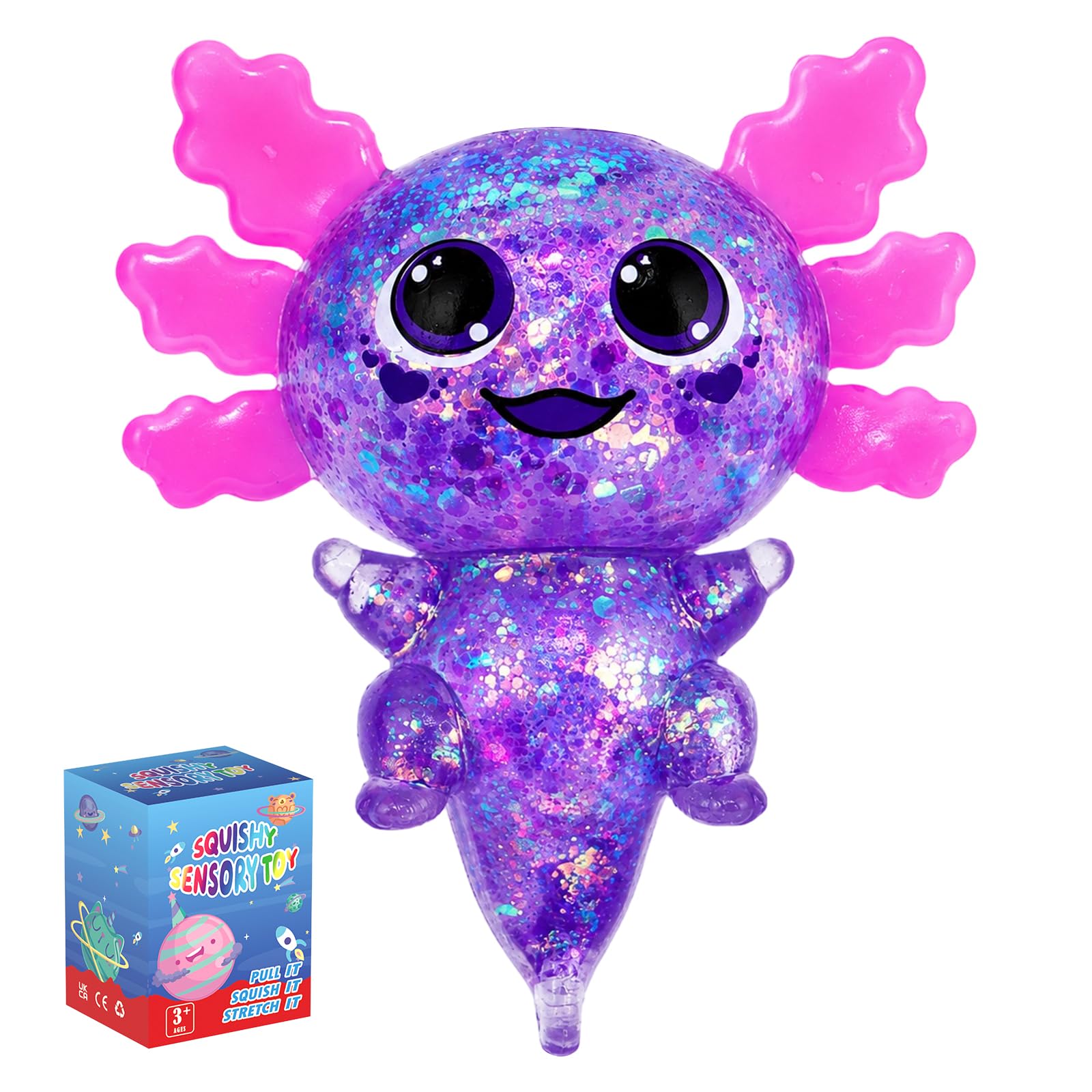 Axolotl Squishy Stress Relief Toy, Cute Malt Sugar Axolotl Fidget Toy for Kids Youth Adult, Soft Squeeze Sensory Toy for Kids and Adults, Handheld Stress Ball for Anxiety and Focus (Purple）