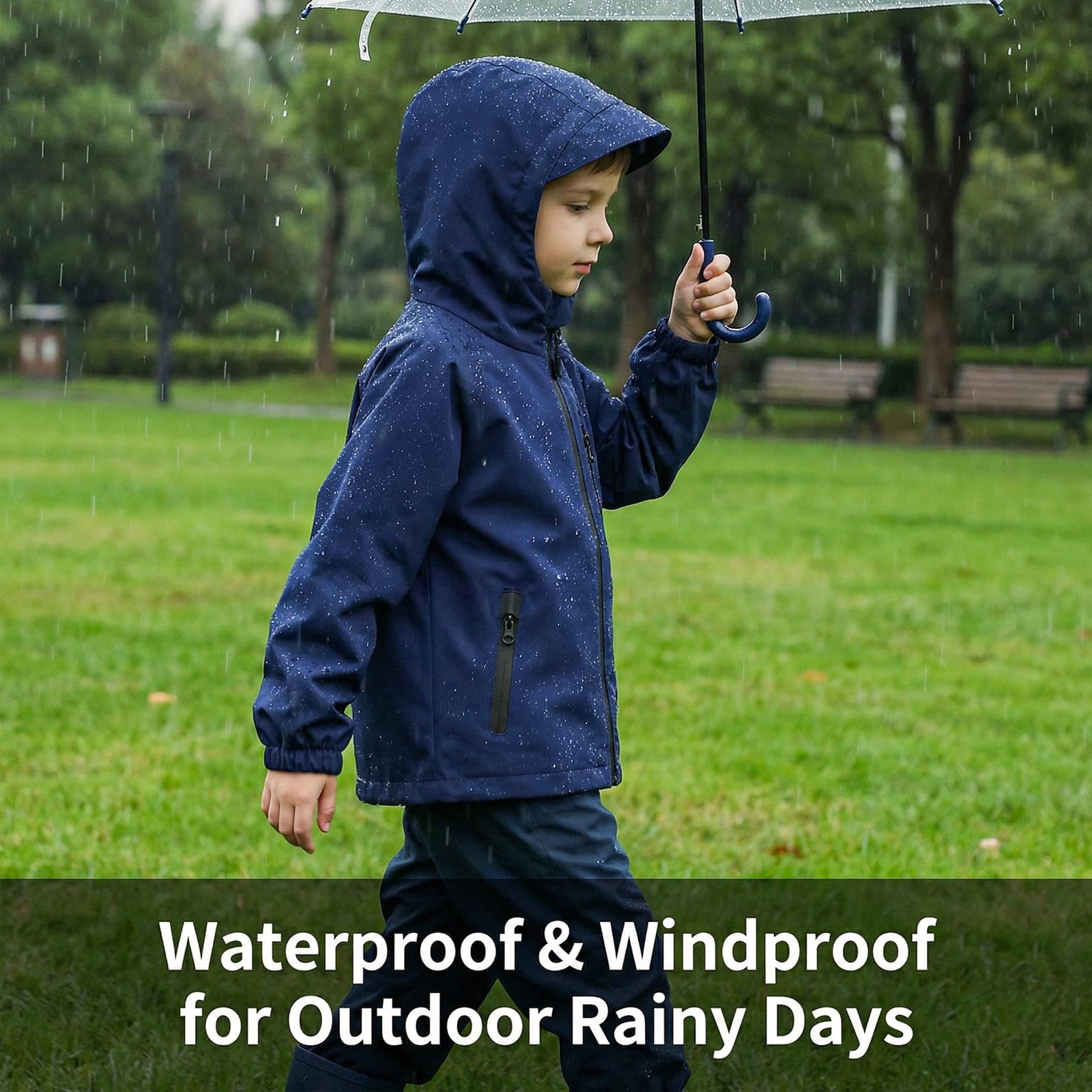 Blouson Imperméable pour Enfant Veste de pluie à Capuche, Garçon Fille Coupe-vent Leger Respirant Zippée Manteaux Mi-saison avec Réfléchissant Extérieur Vêtement 5-13 Ans