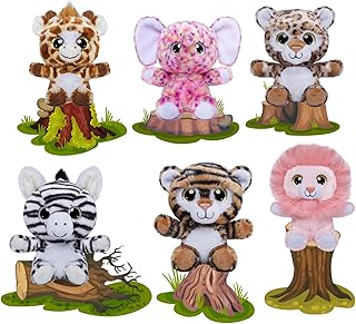 Stuffed Animal Plush Toys Set, 6 Inch Jungle Stuffed Animals with Lion, Elephant, Zebra, Giraffe, Tiger, Leopard, Super Cute & Soft, 6 Pcs Small Stuffed Animals Gift for Baby Kids of Ages 0+