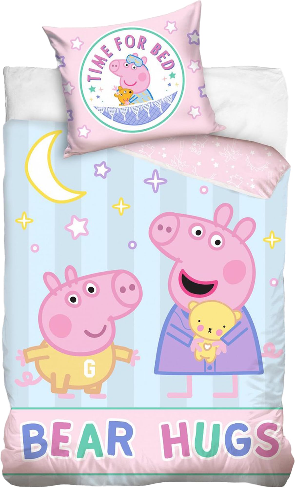 Beronage Women's Blue Peppa Pig Baby Toddler Bed Linen Bear Hugs 100 X 135 Cm + 40 X 60 Cm 100% Cotton Renforcé/Linen Children's Bed Linen With Zip For Girls Boys Peppa Pig Gift Idea