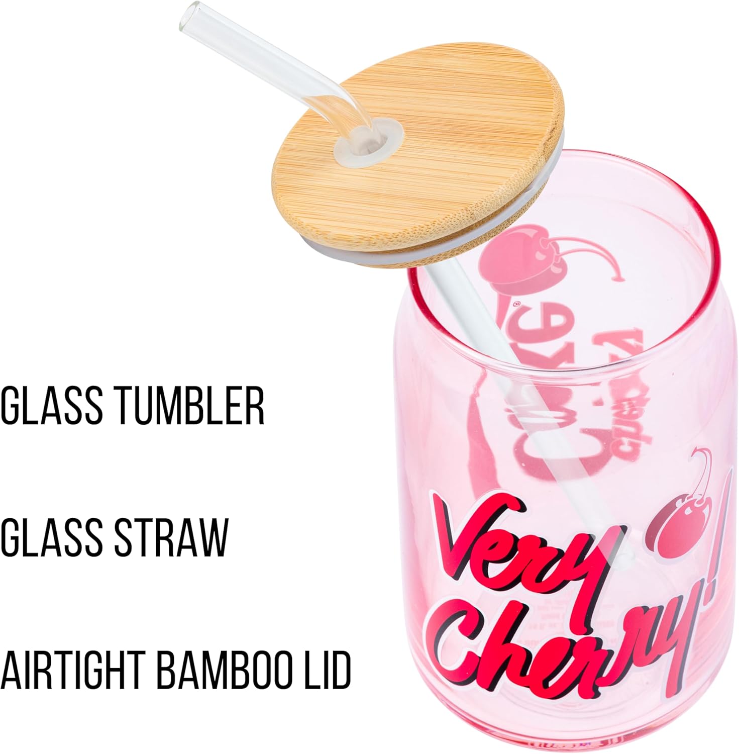 Silver Buffalo Coca-Cola Cherry Coke "Very Cherry" Glass Jar Tumbler with Bamboo Lid and Plastic Straw, 16 Ounces - Image 4