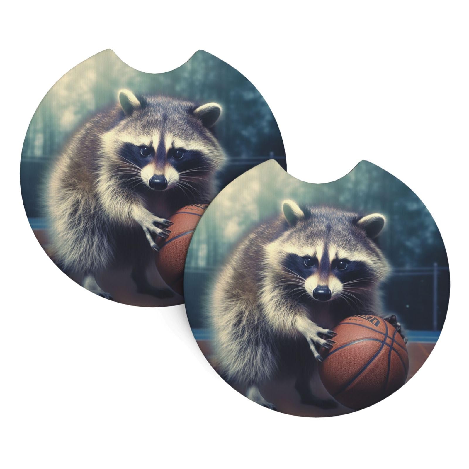 2PCS Car Coaster for Cup Holders Universal Auto Cup Mat Funny Raccoon Basketball Cup Coaster Pad 2.7" Waterproof Neoprene Non-Slip Cup Holder Coasters Car Interior Accessories for Women Men