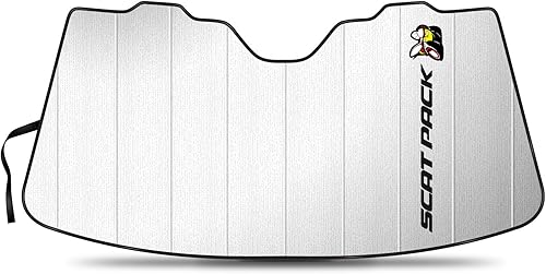 Miniatura 1 de Parasol para parabrisas de automóvil con logotipo de Dodge Scat-Pack de ajuste universal, tamaño jumbo de 59 x 30 pulgadas