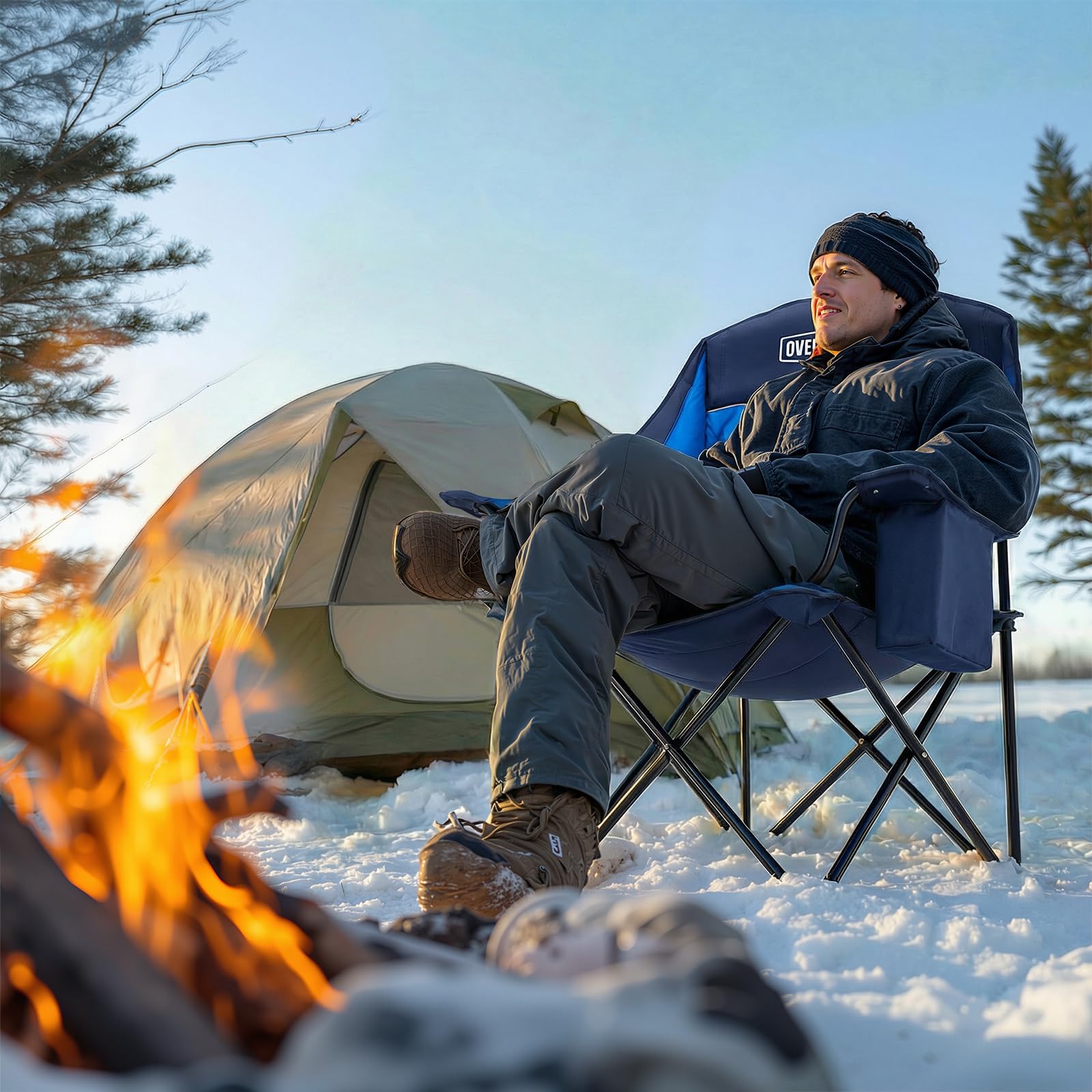 OVERMONT Beheizbarer XL Campingstuhl für Erwachsene – Klappstuhl Ideal für Winter Outdoor Ausflug Camping Angeln Blau Sonstiges