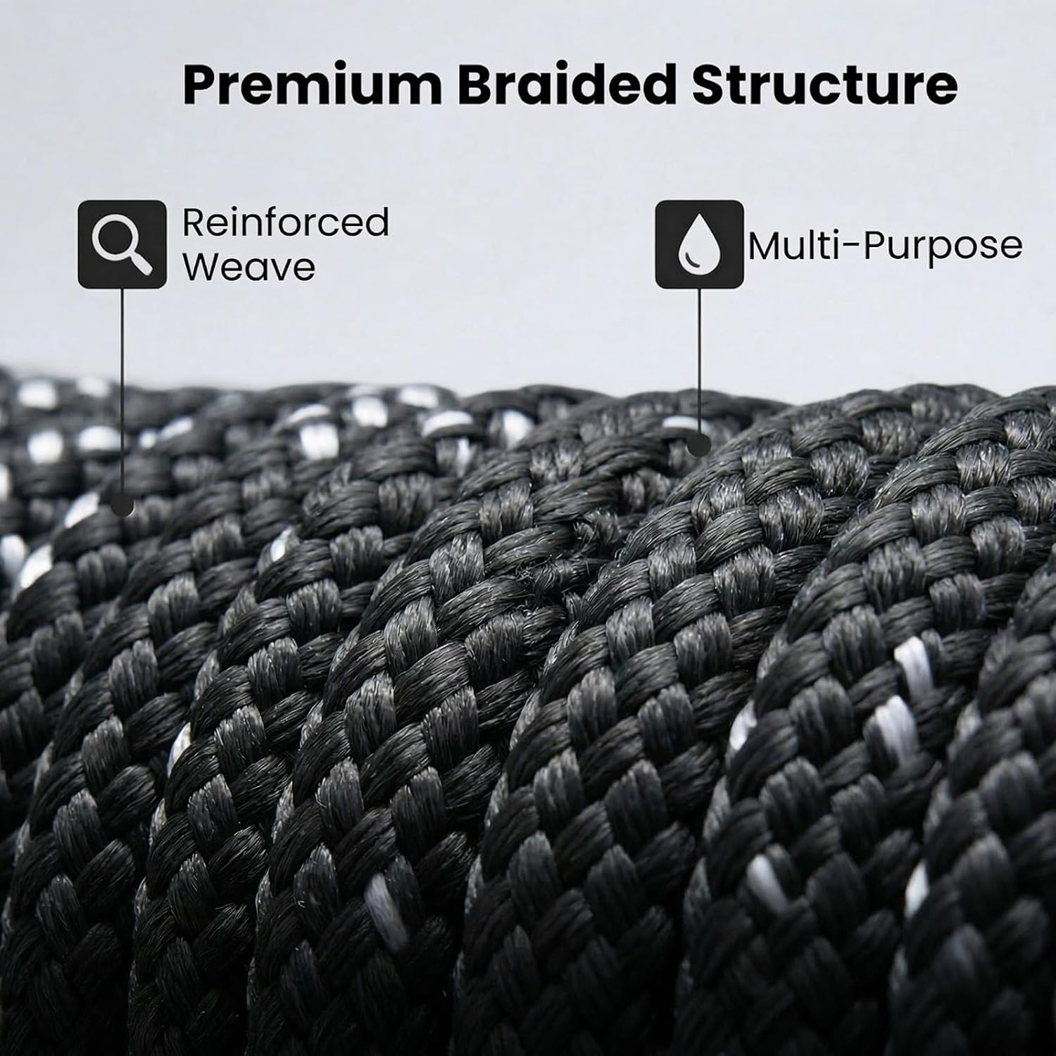 100ft 1/2 inch Nylon Rope, Braided Polyester Arborist Rope, Nautical Rigging Ropes Swing, Heavy Duty Nylon Ropes for Tree Work, Cargo, Pulling, Sailing(Black, 100FT)