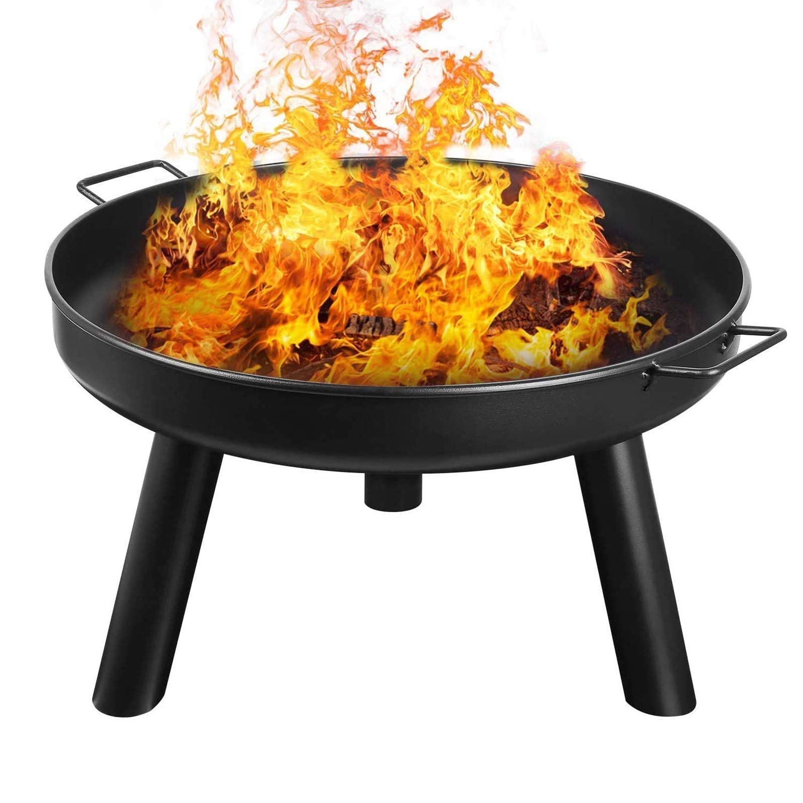 Fire Pit Outdoor Wood Burning Fire Bowl 23In Round Cast Iron Fireplace outside Backyard Deck Camping Beach Heavy Duty Metal Grate Rustproof