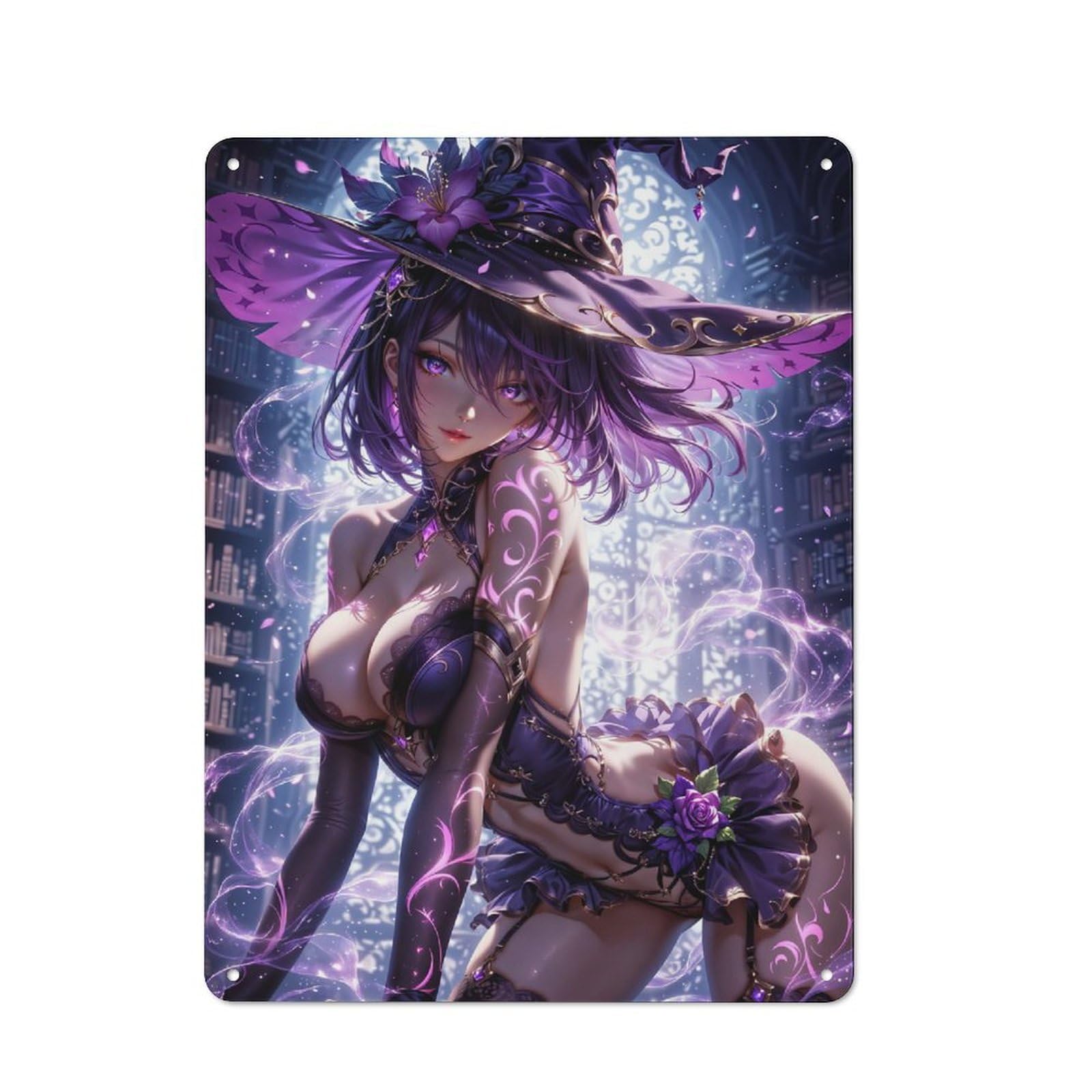 Junmoney Style-1 Retro Purple Witch Anime Fantasy Vintage Tin Sign 40X30cm, Retro Room Decor For Lounge, Study, Pub Or Wall Gallery