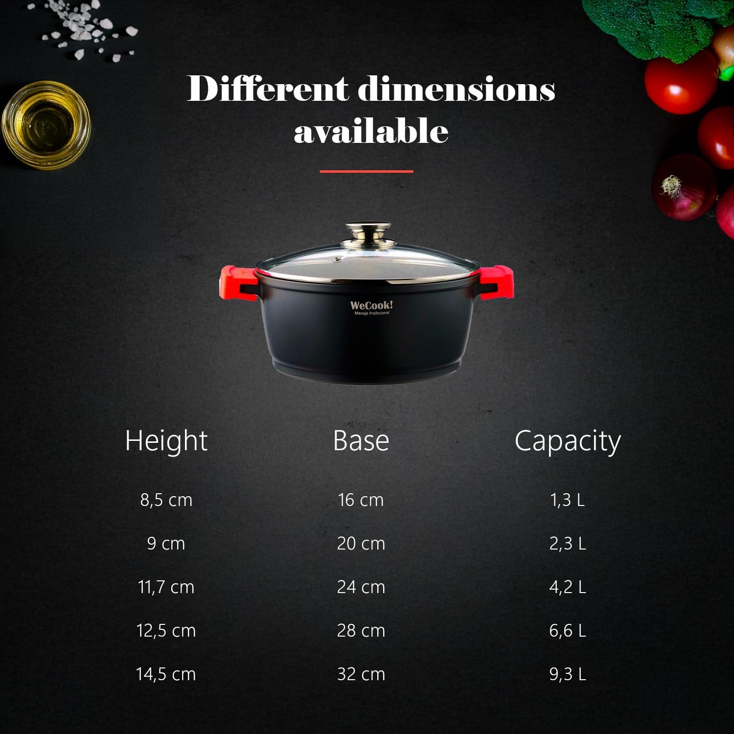 WECOOK! Ecostone 28 cm Deep Induction Saucepan, Non-Stick Glass Lid, XTRA DUPONT Eco-Friendly PFOA Free, Cast Aluminium, Thickness 5 mm, Silicone Handles, Glass, Ceramic, Gas, Oven