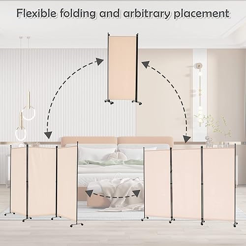 Miniatura 6 de Divisor de habitación con ruedas de 3 paneles, pantallas de privacidad plegables, panel de tela independiente, divisor de pared plegable portátil