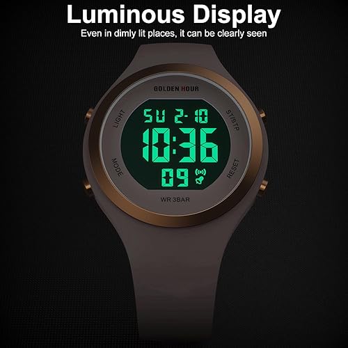 Miniatura 9 de GOLDEN HOUR Reloj de pulsera de silicona con cronógrafo digital impermeable para mujer