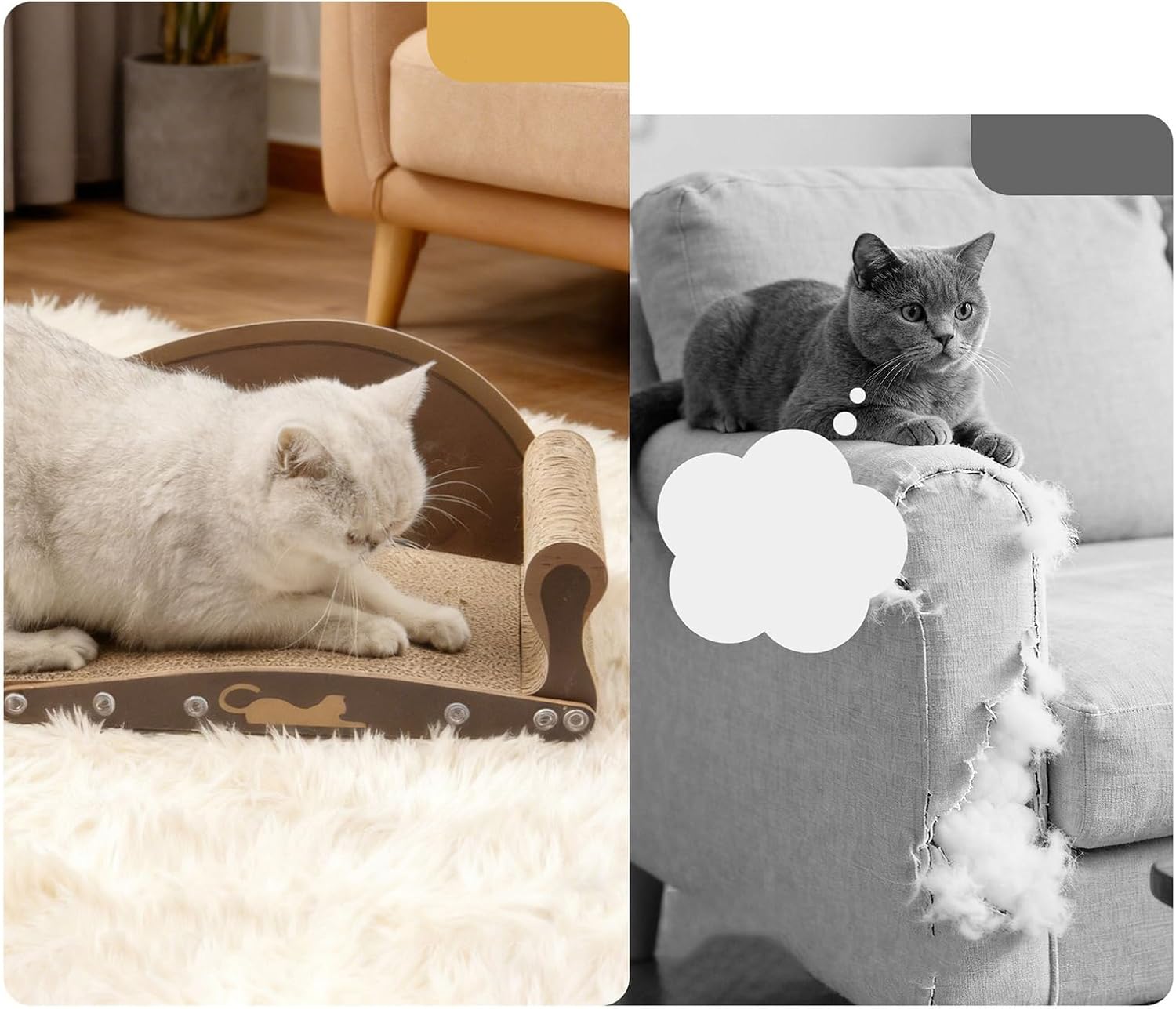 Cat Scratcher Bed - Feline Nest, 1pc Clawing Mat for Couch Defense, Oval Basin with Thick Layer, Animal Supply, Resting Boat for Relaxing, Napping and Playing Games Apartment Indoor Residence