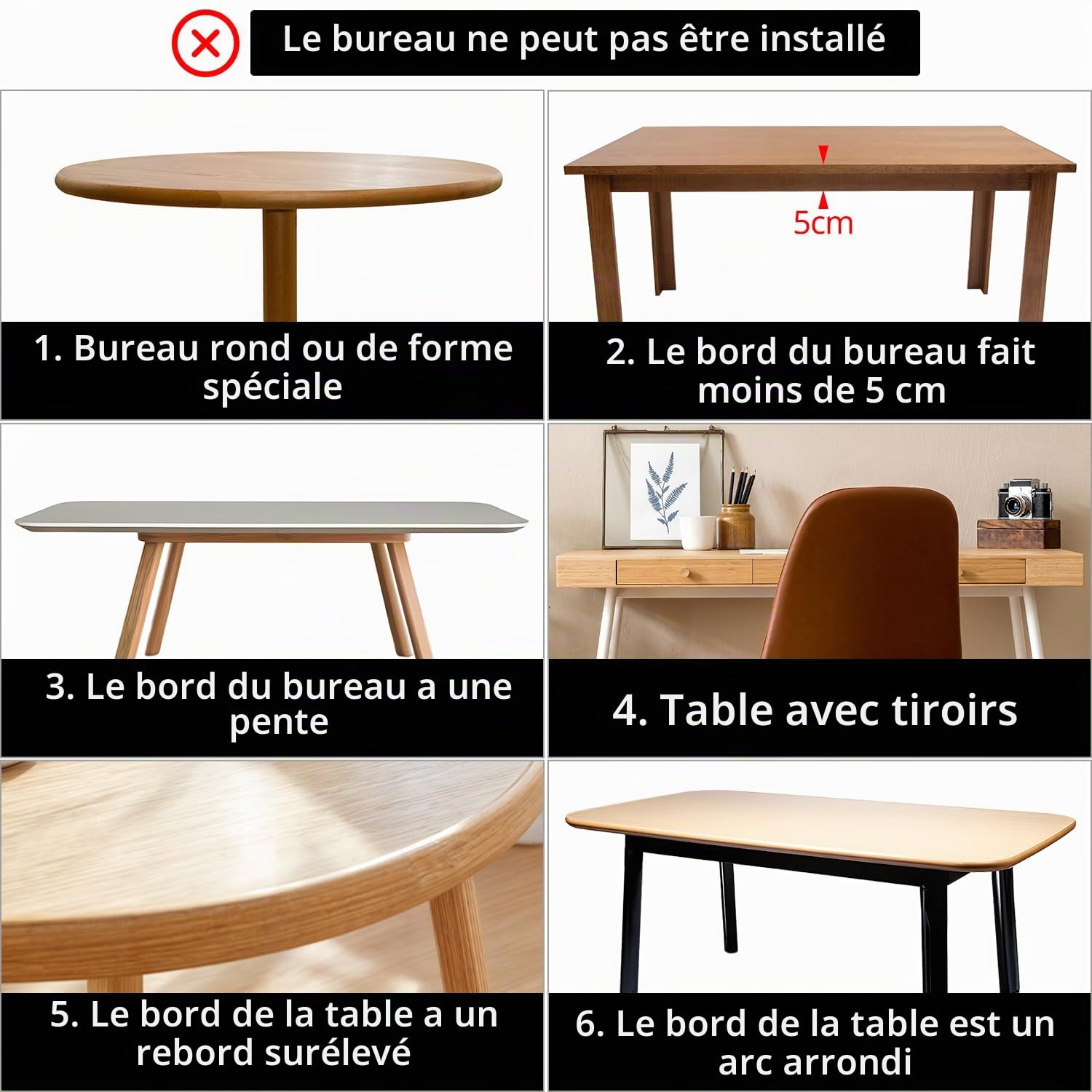 QWORK® Plateau d'extension de Bureau Ergonomique, Plateau d'extension de Bureau Pliable, 64 x 24 cm, Conception à Pince, pour la Maison et Le Bureau