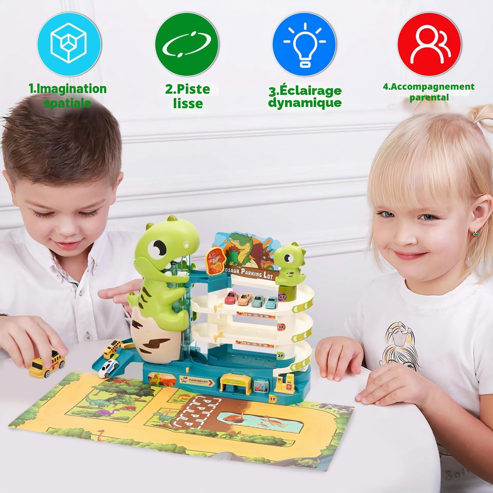 Ark miido Garage pour enfants, parking à trois étages avec ascenseur, garage pour 6 voitures, idée cadeau pour enfants de 2, 3, 4 et 5 ans