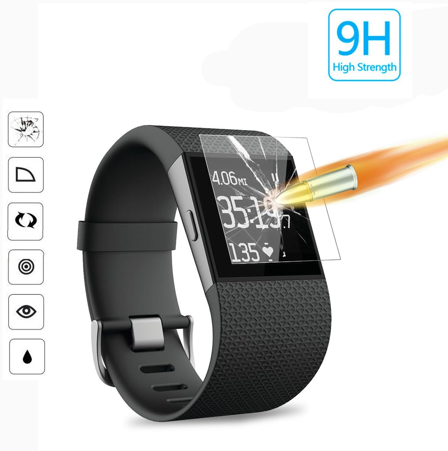 (Pack of 4) Tempered Glass Screen Protector for Fitbit Surge, Akwox [0.3mm 2.5D High Definition 9H] Premium Clear Screen Protective Film for Fitbit Surge Fitbit Surge Fitness Superwatch