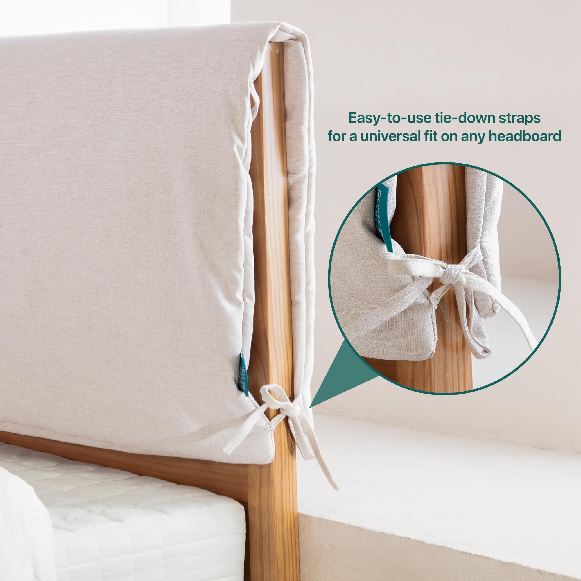 Samt Bettkopfteil Bezug & Betthussen Set mit Bindebändern für Bett, Staubdicht Betthaupt Bezug mit Bindebändern, Rundumschutz für Holz/Leder Bett, Waschbar Beige, 170cm