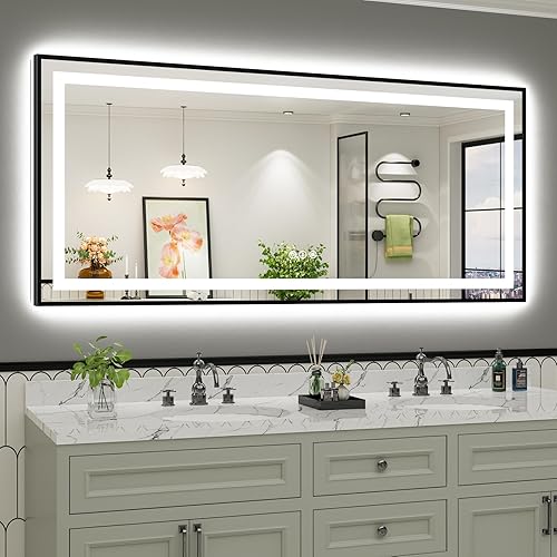 Miniatura 77 de Espejo de baño LED de 24 x 32 pulgadas con luces, retroiluminado y frontal iluminado, espejo de tocador de baño con luz antiniebla para pared